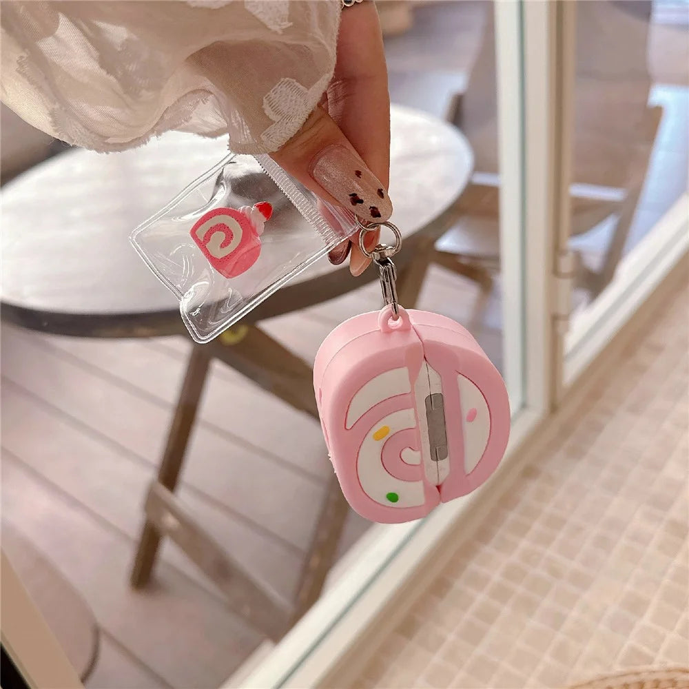 For Apple AirPods 4 Earphone Cover Pink Swiss Roll Shape PVC Protective Case with Pendant - 2
