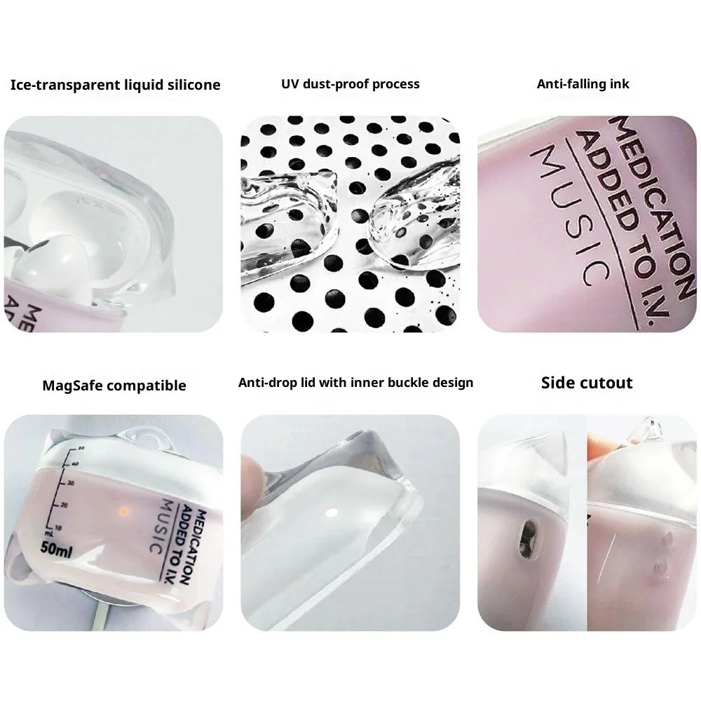S!GN For Apple AirPods Pro Case Clear Liquid Silicone Drip Bag Earphone Cover with Lanyard  /  Stand  /  Charging Cable - Pink - 4