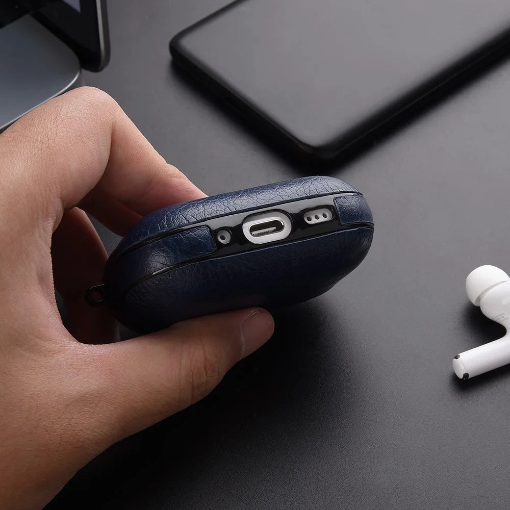 For AirPods Pro 3 Case Faux Leather Textured TPU Earbuds Protective Cover with Buckle - Black - 5