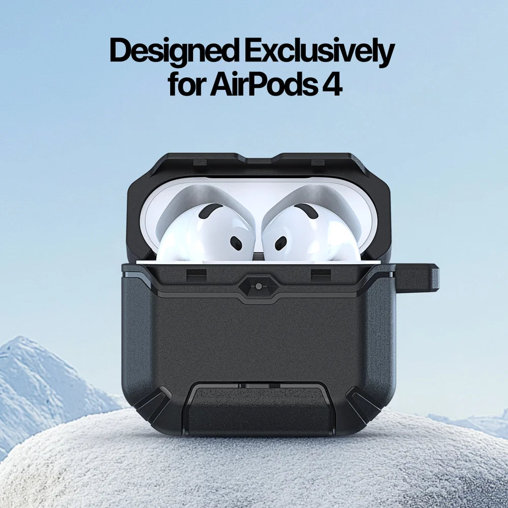 DUX DUCIS For AirPods 4 Earphone Case  PECS Series PC+TPU Cover with Phone Holder and Hook - Black - 4