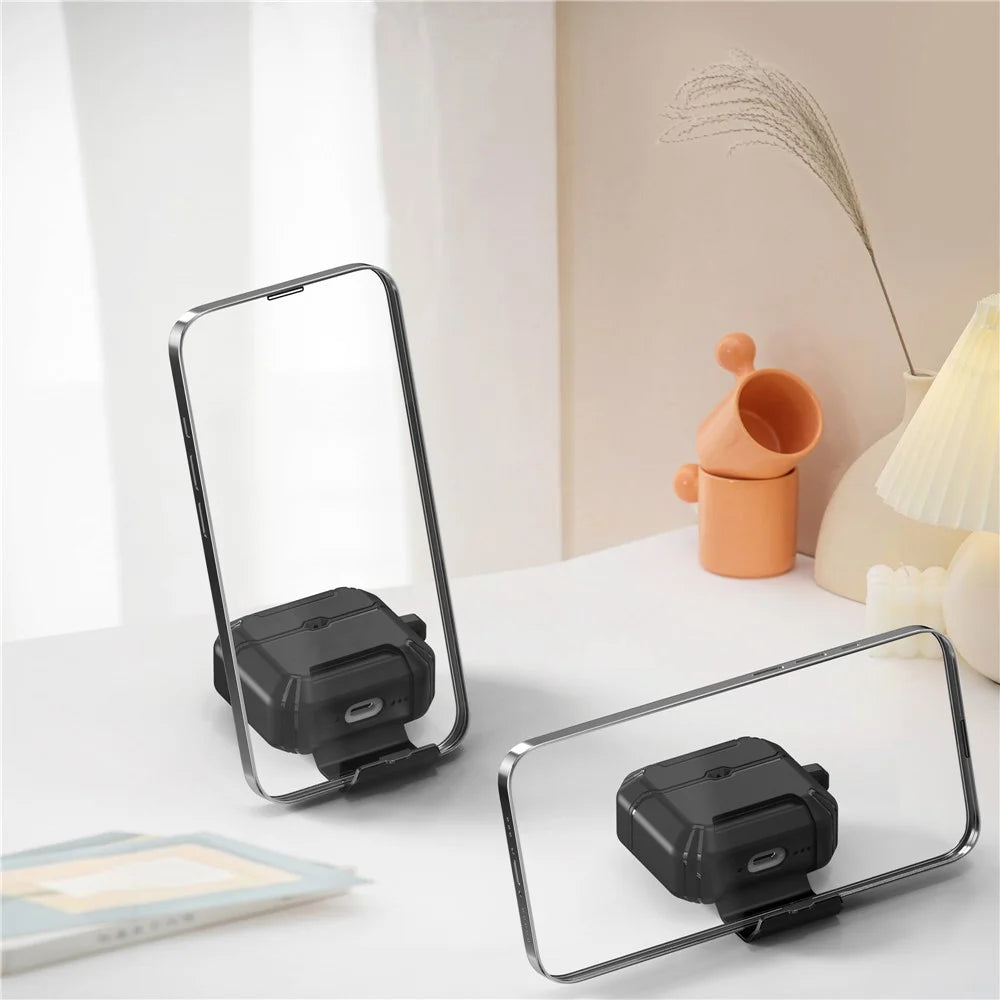 For AirPods 4 with ANC Case Foldable Stand TPU PC Earbuds Cover with Carabiner - Black - 2