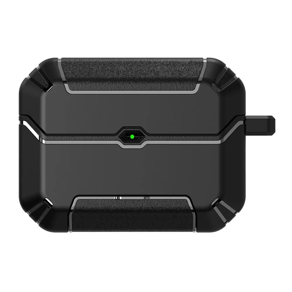 For AirPods Pro 3 Case Foldable Stand TPU PC Earbuds Cover with Carabiner - Black - 1