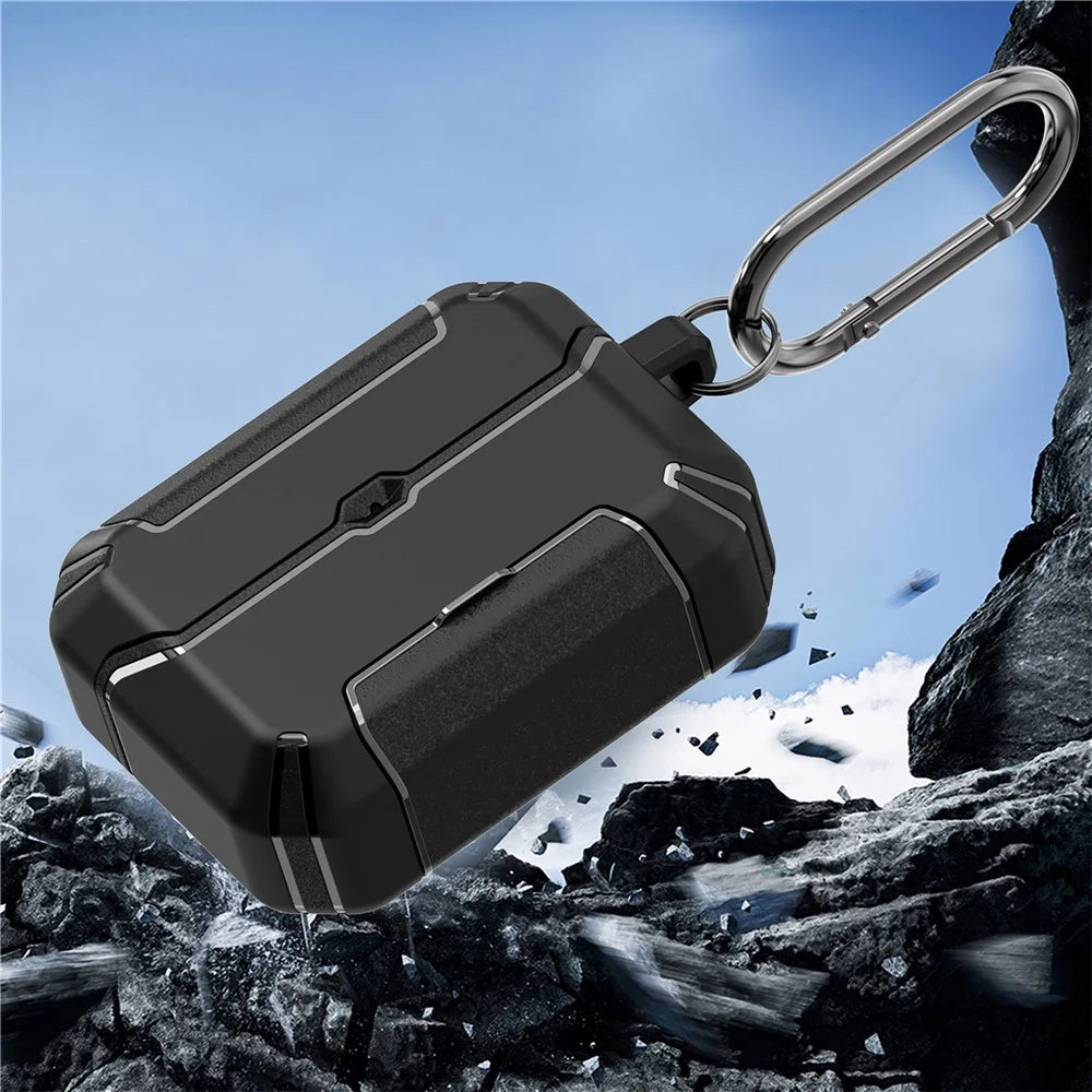 For AirPods Pro 3 Case Foldable Stand TPU PC Earbuds Cover with Carabiner - Black - 6