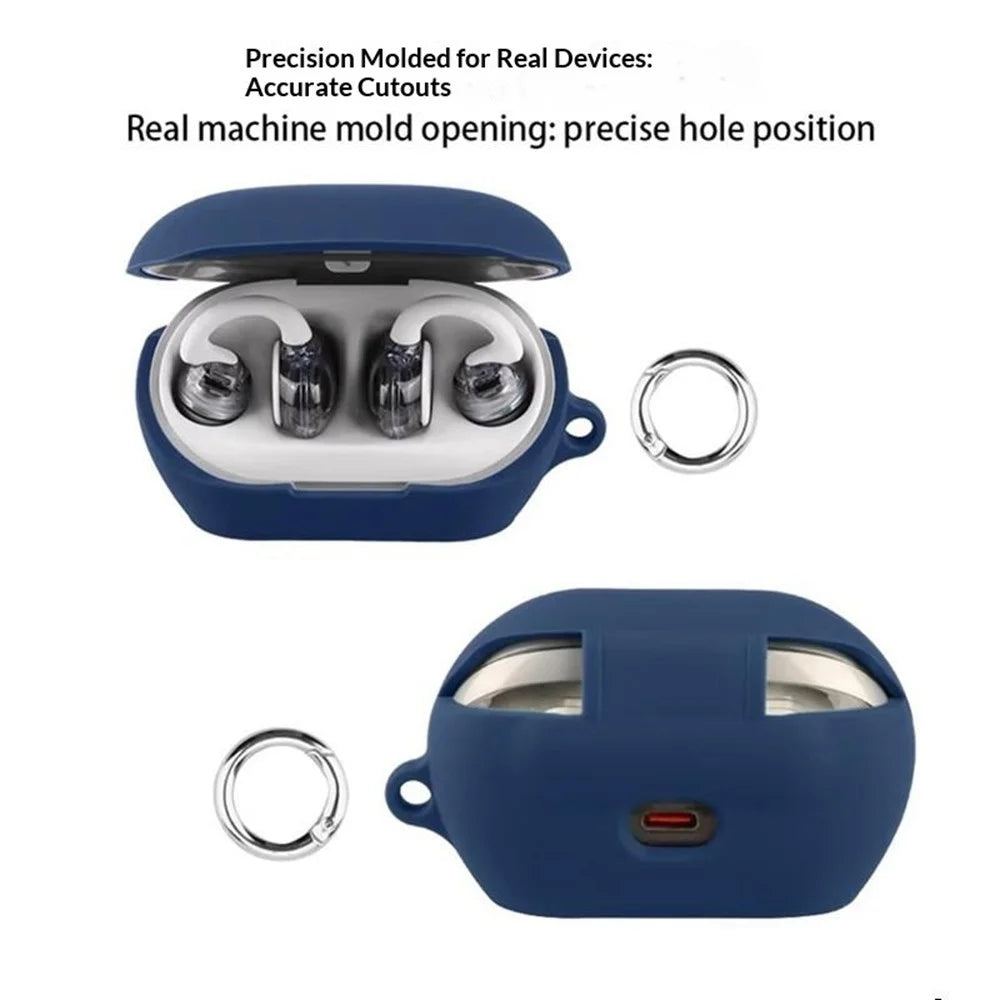 For JBL Soundgear Clips Silicone Case Wireless Earbuds Protective Cover with Anti-Lost Buckle - Dark Blue - 6