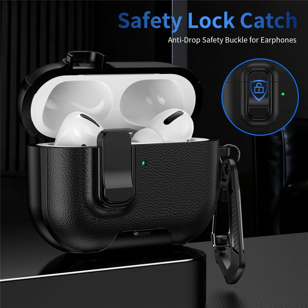 For Apple AirPods Pro Case with Stand Dual Color Texture TPU + PC Earphone Cover with Lock Buckle and Carabiner - Black - 6