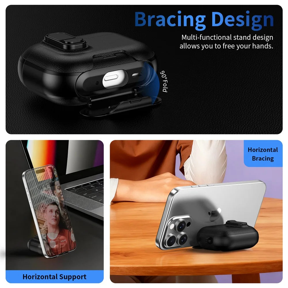 For Apple AirPods Pro Case with Stand Dual Color Texture TPU + PC Earphone Cover with Lock Buckle and Carabiner - Black - 7