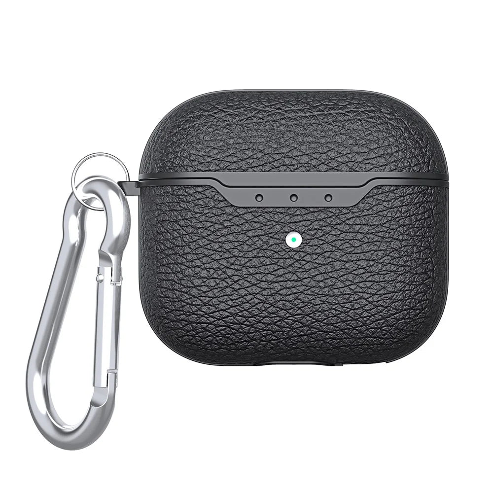 Litchi Texture Soft TPU Earphone Case with Keychain for Apple AirPods 3 - Black - 1