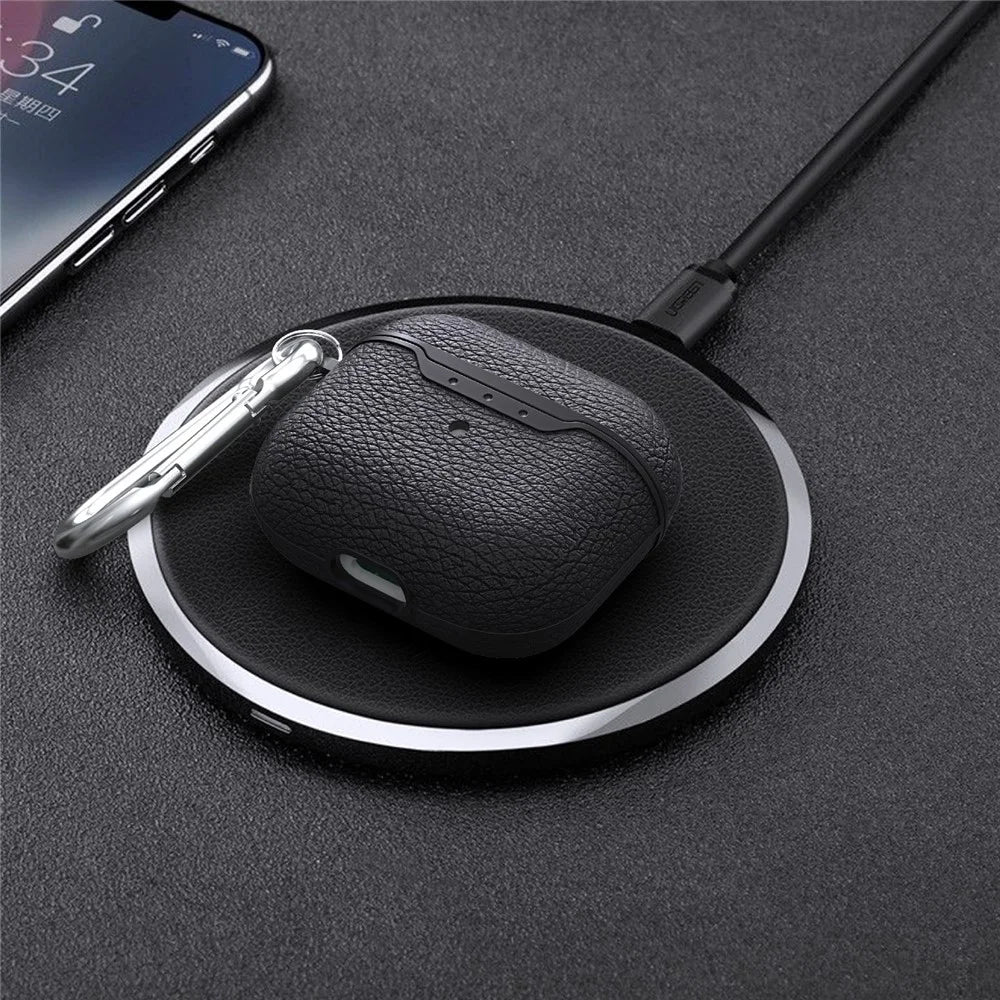 Litchi Texture Soft TPU Earphone Case with Keychain for Apple AirPods 3 - Black - 3