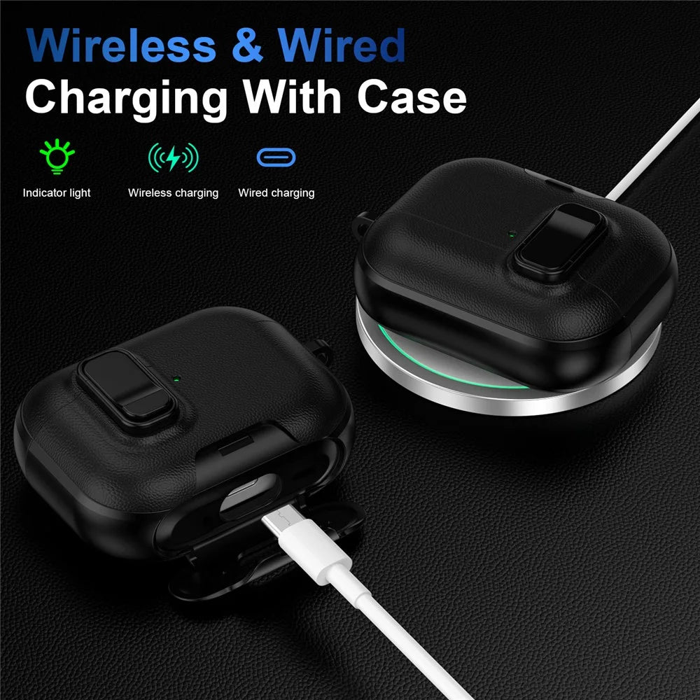 For AirPods Pro 3 Case with Stand Dual Color Texture TPU + PC Earphone Cover with Lock Buckle and Carabiner - Black - 4