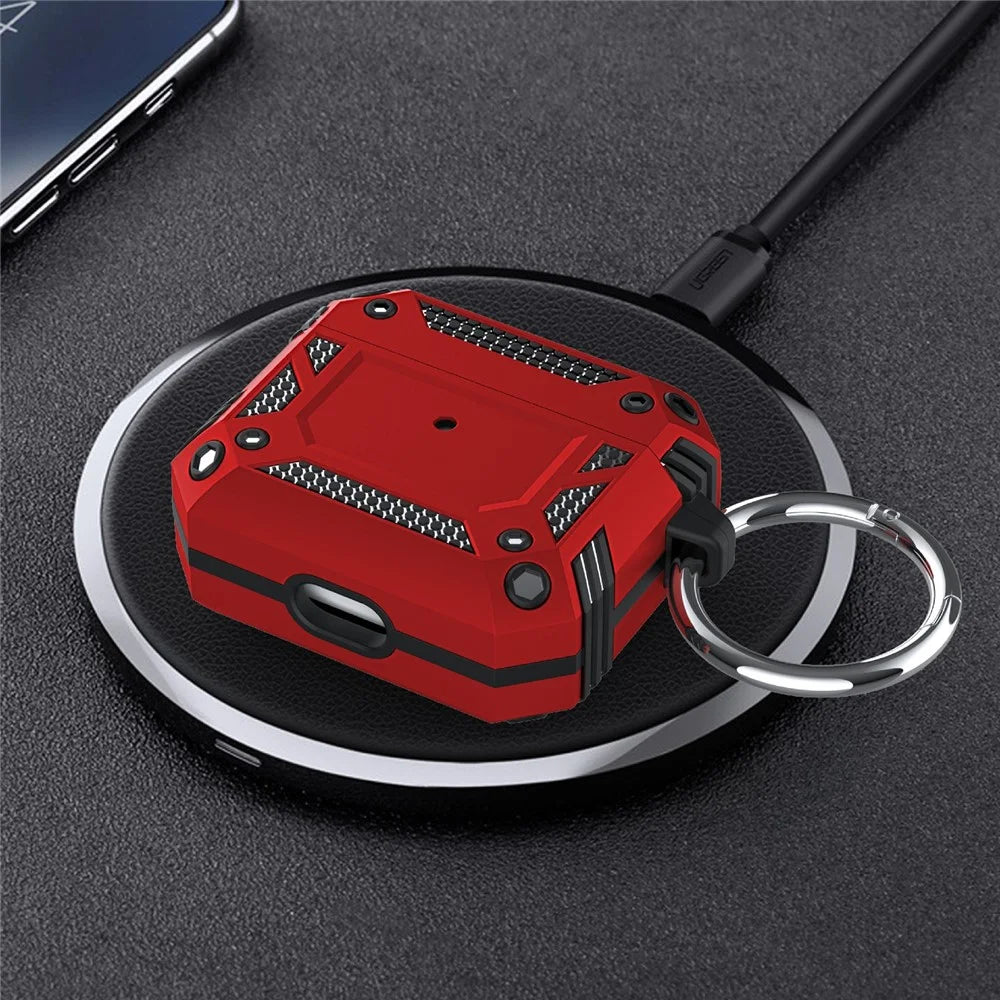Hard PC and Soft TPU Cover Drop Tested Shockproof Airpod Case with Keychain for Apple AirPods 3 - Red - 4