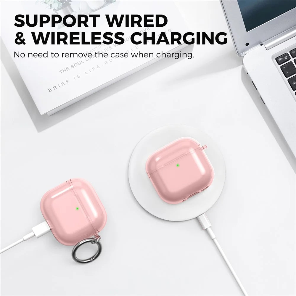 AHASTYLE WG164 For AirPods 4 TPU Case Full Open Design Anti Yellow Protective Cover with Carabiner - Transparent Pink - 6