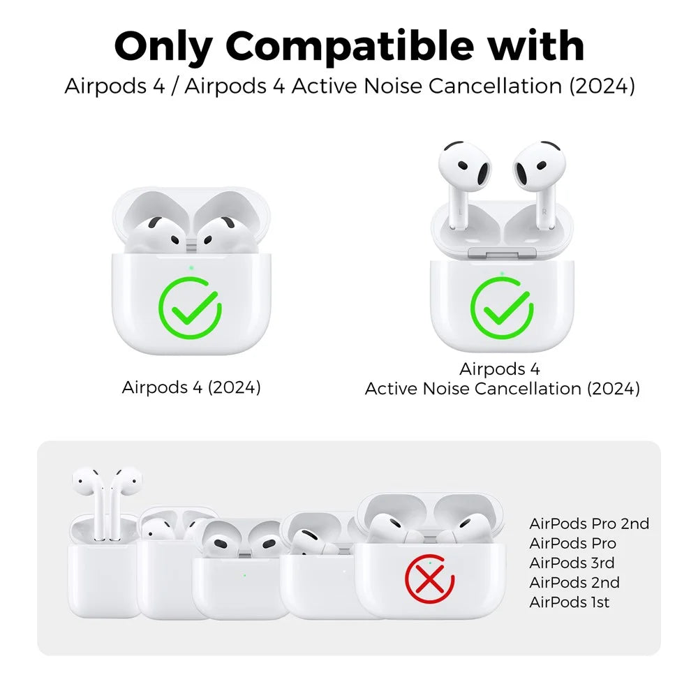 AHASTYLE WG164 For AirPods 4 TPU Case Full Open Design Anti Yellow Protective Cover with Carabiner - Transparent Pink - 7