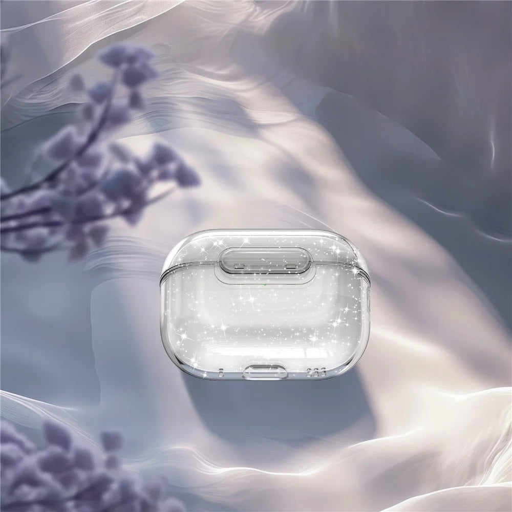 For Apple AirPods Pro Case Clear Gitter TPU PC Shockproof Earphone Cover with Lock Button - Glitter Transparent - 7