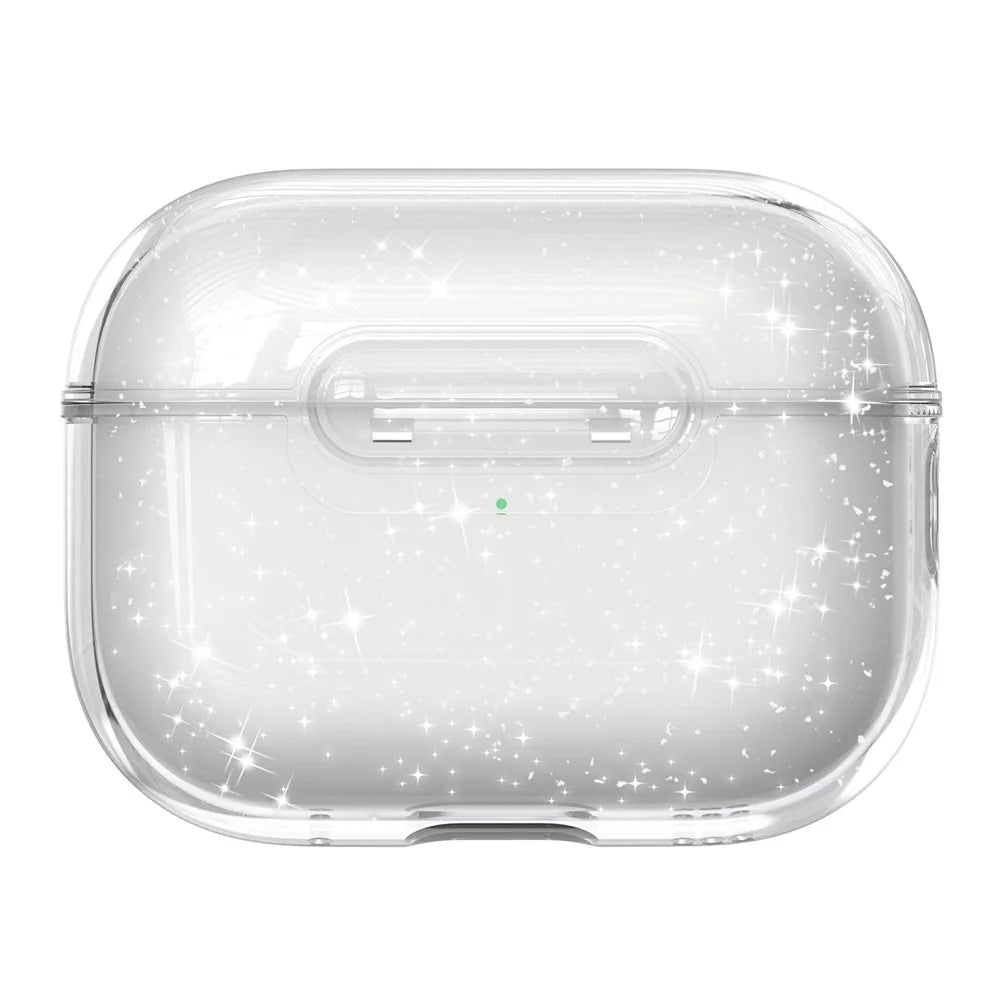 For AirPods Pro 2 Case Clear Gitter TPU PC Shockproof Earphone Cover with Lock Button - Glitter Transparent - 1