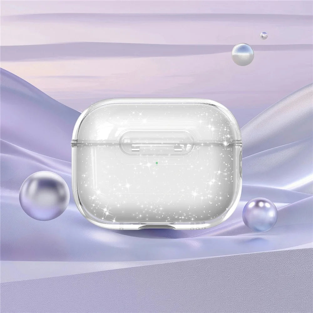For AirPods Pro 3 Case Clear Gitter TPU PC Shockproof Earphone Cover with Lock Button - Glitter Transparent - 2