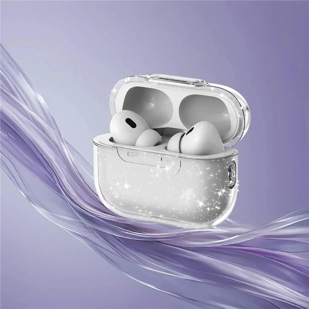 For AirPods Pro 3 Case Clear Gitter TPU PC Shockproof Earphone Cover with Lock Button - Glitter Transparent - 5