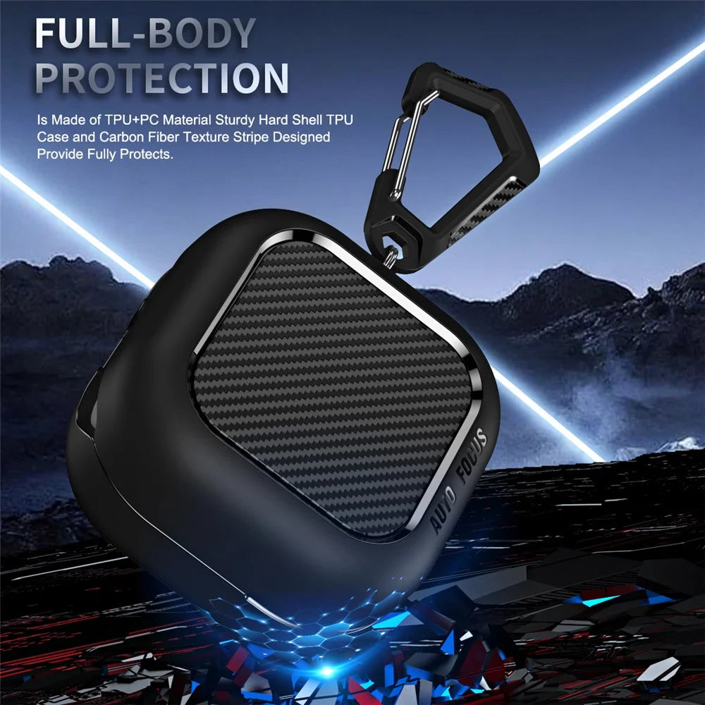 For Samsung Galaxy Buds4 / Buds4 Pro Case Carbon Fiber Texture TPU Earbuds Protective Cover with Hook - Black - 6