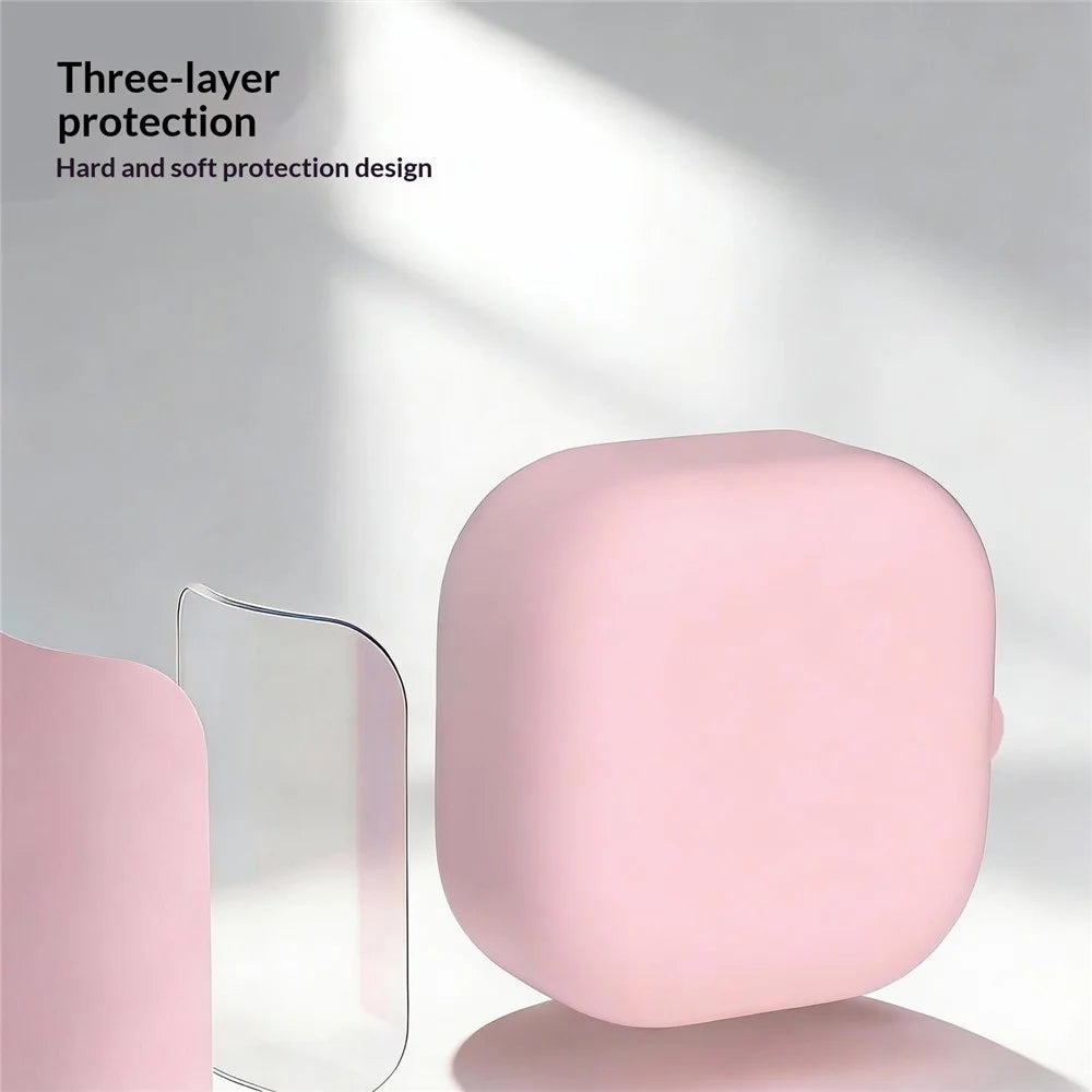 For Samsung Galaxy Buds4 / Buds4 Pro Liquid Silicone Case Earphone Protective Cover with Carabiner - Pink - 3