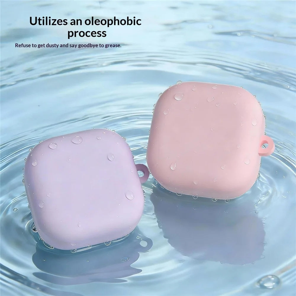 For Samsung Galaxy Buds4 / Buds4 Pro Liquid Silicone Case Earphone Protective Cover with Carabiner - Pink - 4
