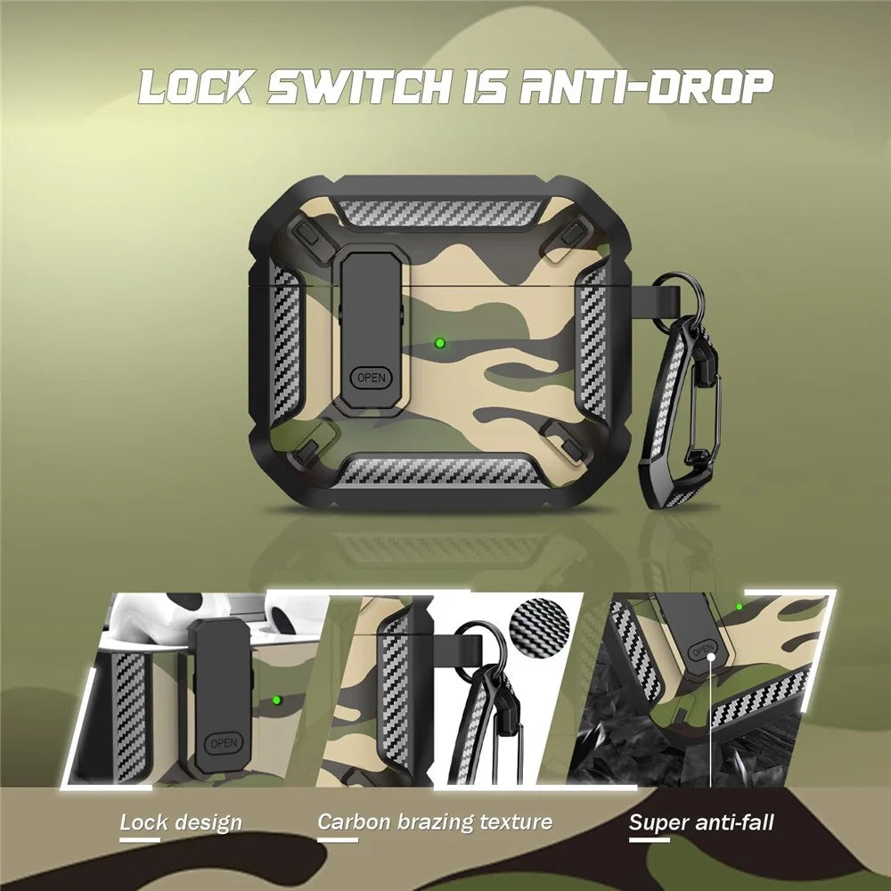 For Apple AirPods 4 Earphones Case Contrast Color Shockproof TPU Earbuds Cover with Carabiner - Camouflage Green - 2
