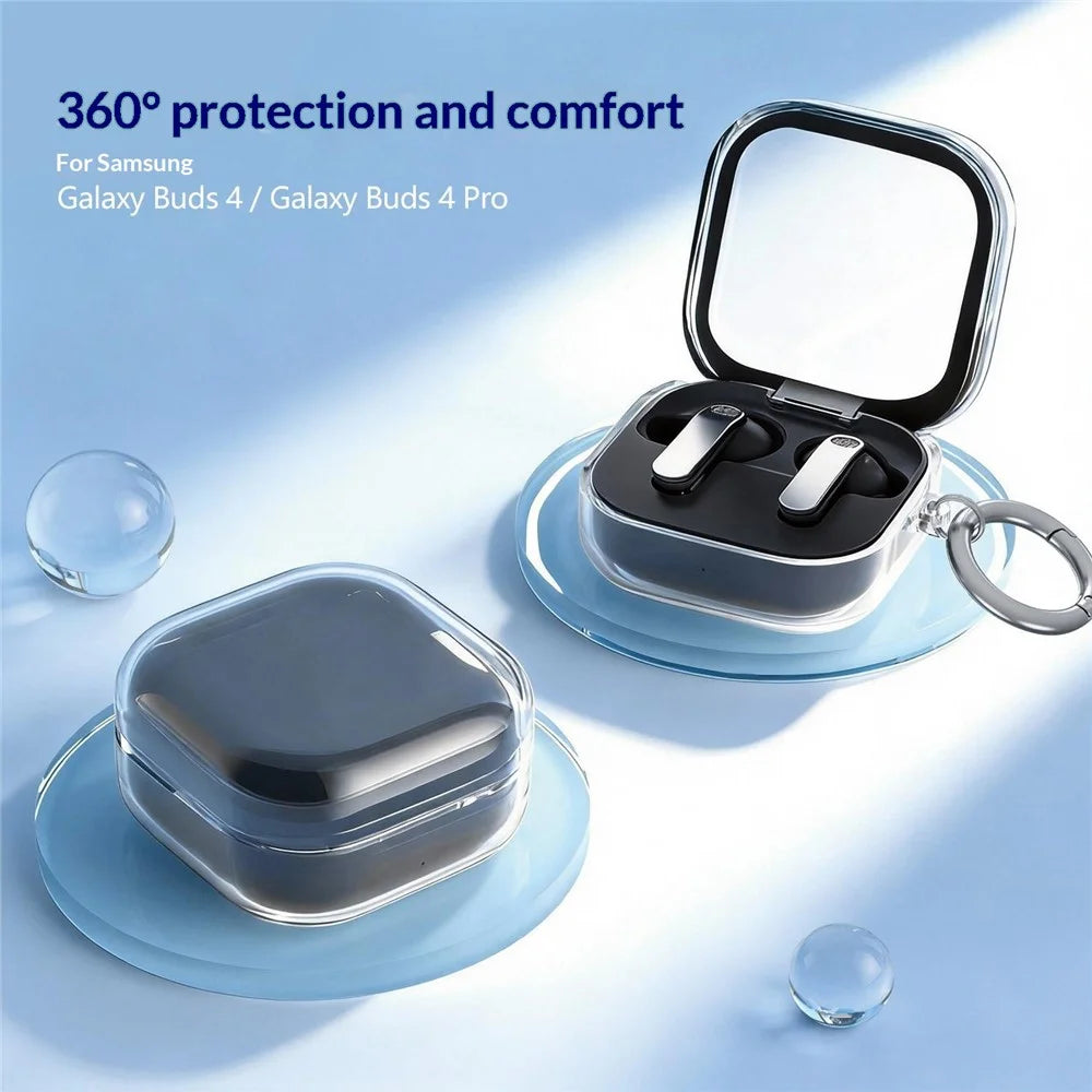 For Samsung Galaxy Buds4 / Buds4 Pro Case Earphone TPU Cover with Metal Hook / Cleaning Pen - Transparent - 2