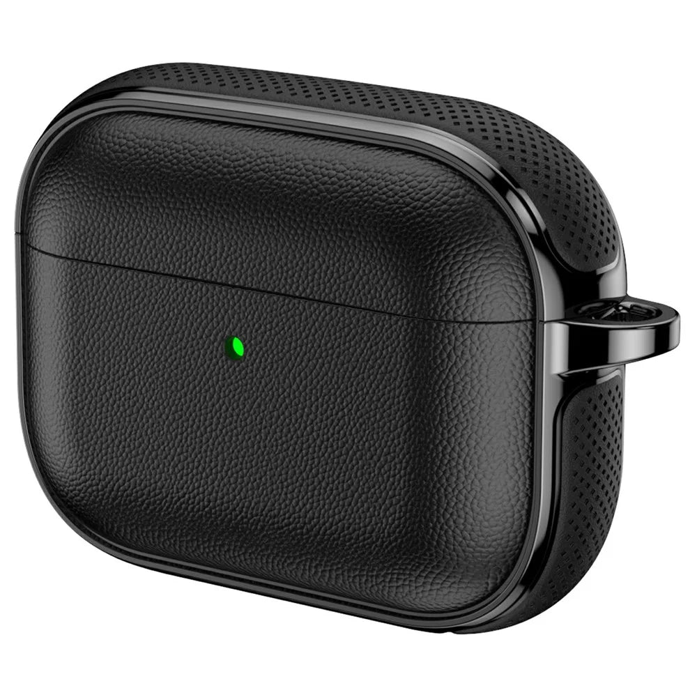 For AirPods Pro 3 Case Split Design Leather Texture TPU Earphone Cover with Metal Carabiner - Black - 2