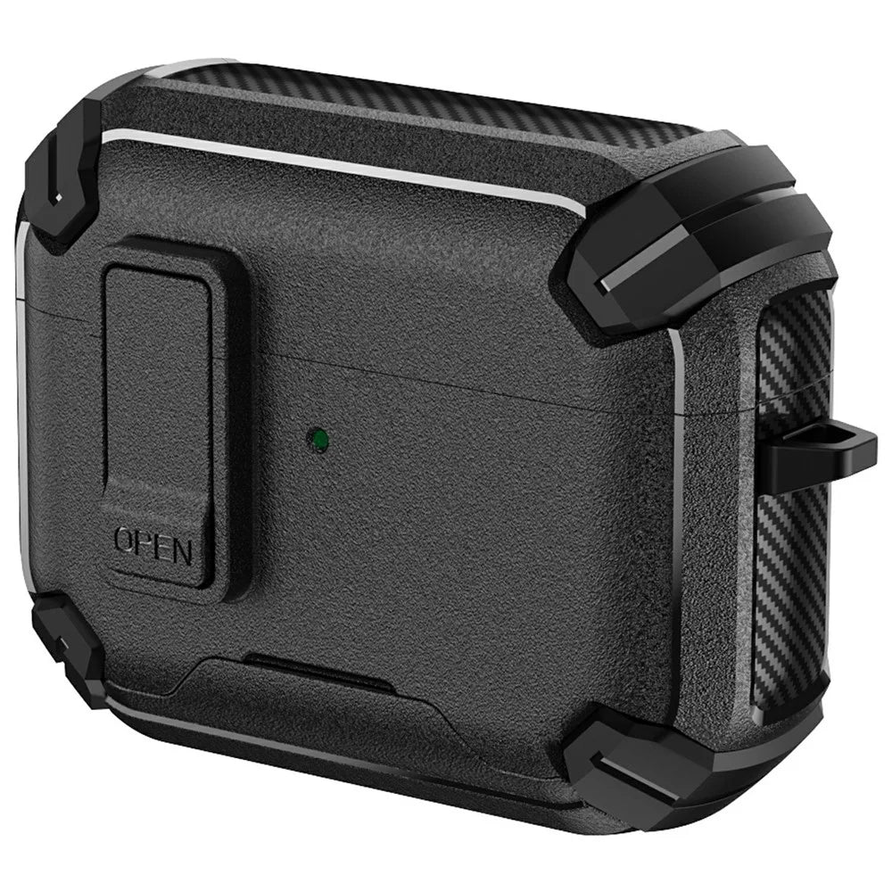 For AirPods Pro 2 / AirPods Pro Earphone Case Phone Stand TPU + PC Shockproof Cover with Carabiner - Black - 2