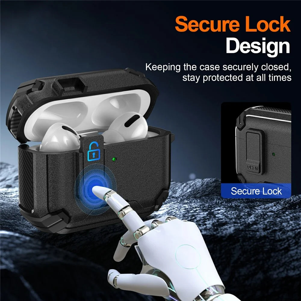 For AirPods Pro 3 Earphone Case Phone Stand TPU + PC Shockproof Cover with Carabiner - Black - 5