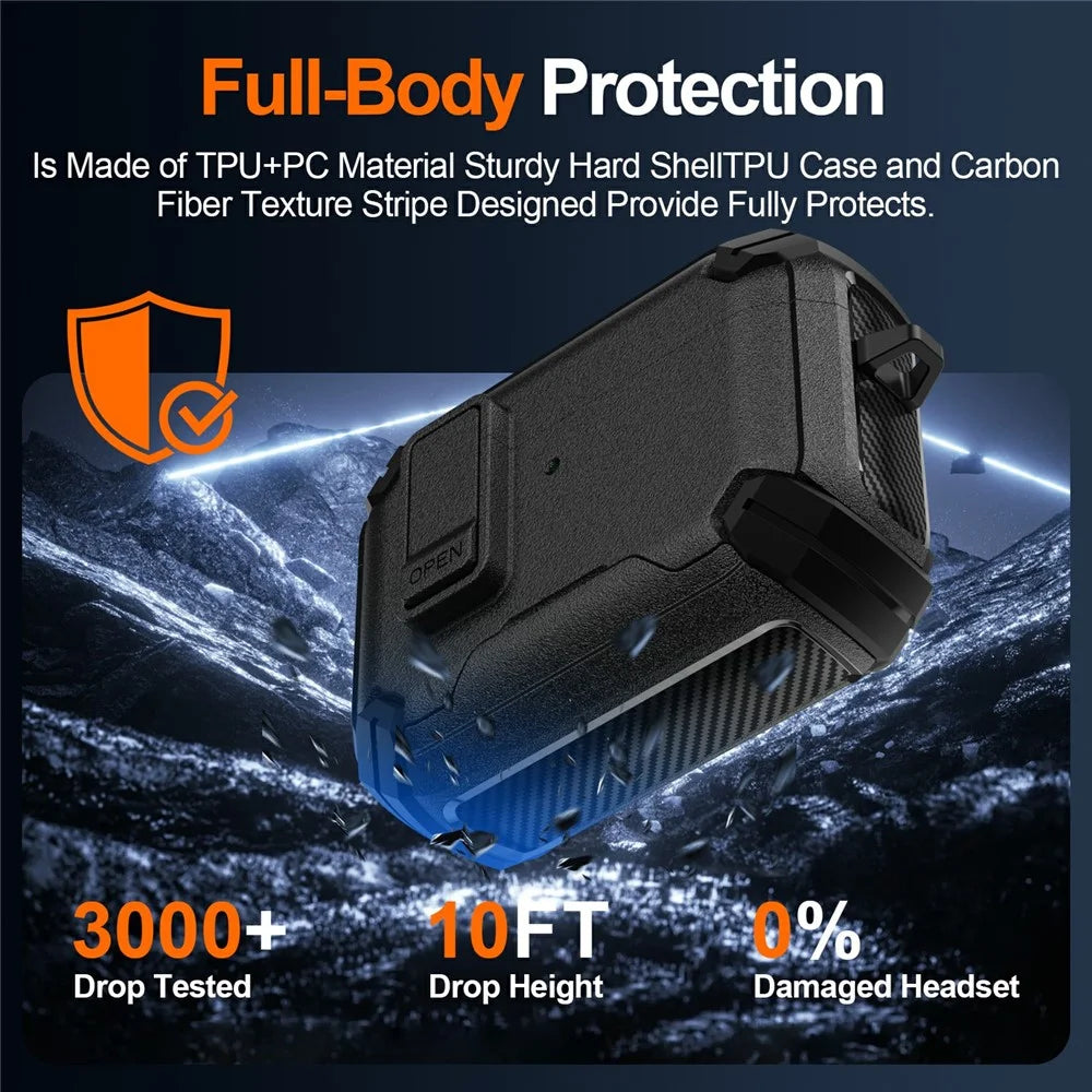 For AirPods Pro 3 Earphone Case Phone Stand TPU + PC Shockproof Cover with Carabiner - Black - 6