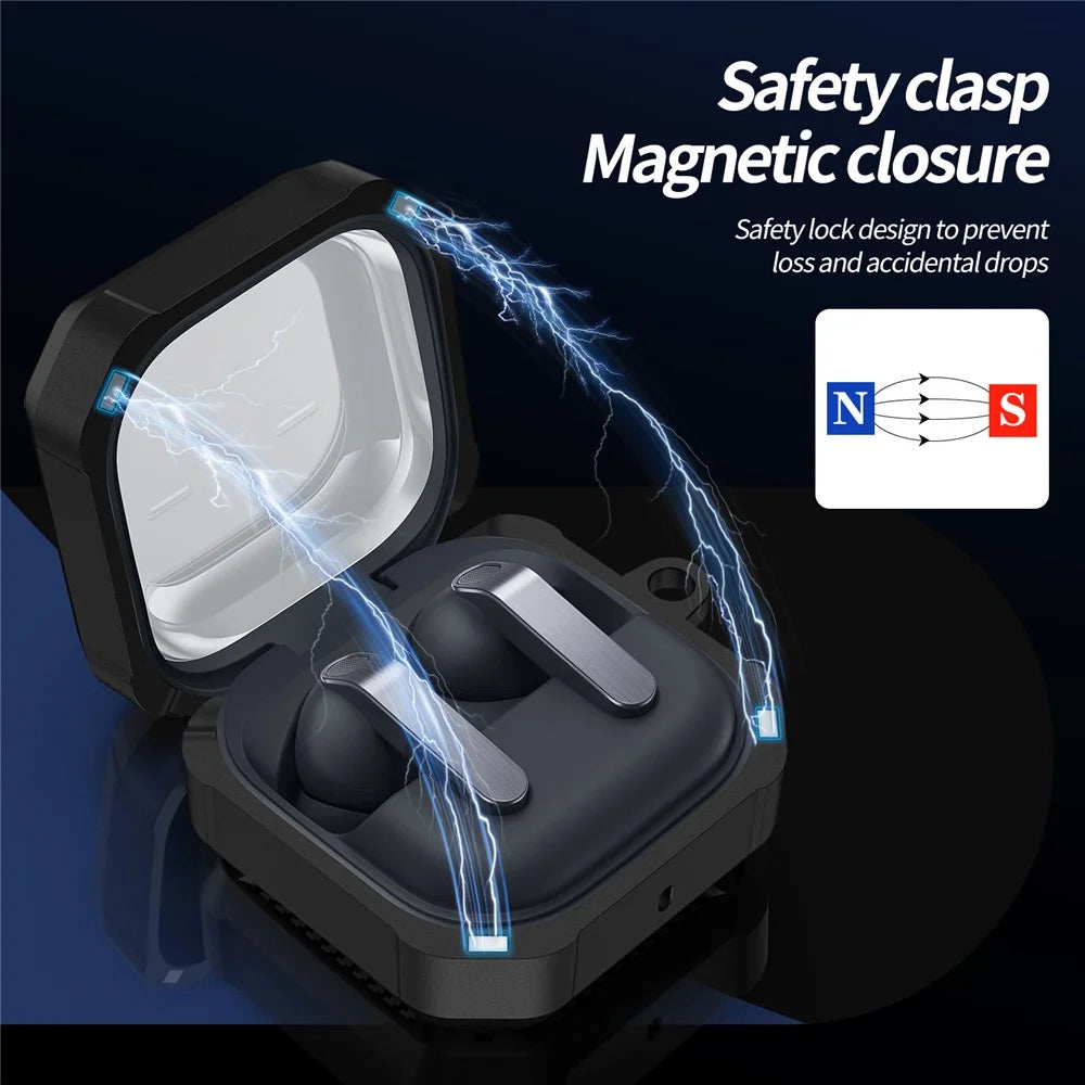 For Samsung Galaxy Buds4 / Buds4 Pro Case with Carabiner Dual-color Armor Magnetic Closure PC + TPU Earphone Cover - Black - 4