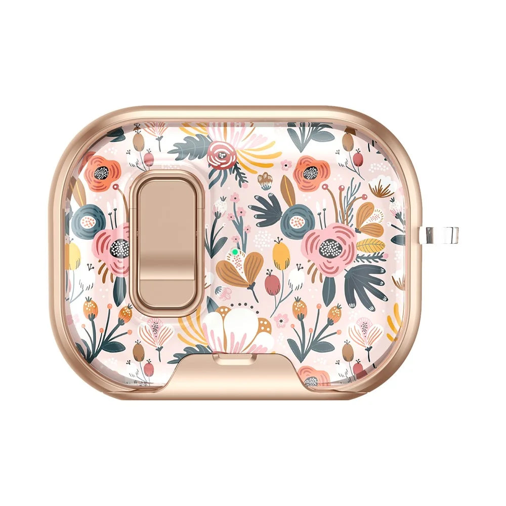 For AirPods Pro 3 Case Phone Stand Lock Design Patttern Print TPU PC Earphone Cover with Metal Carabiner - Colorful Flowers - 2