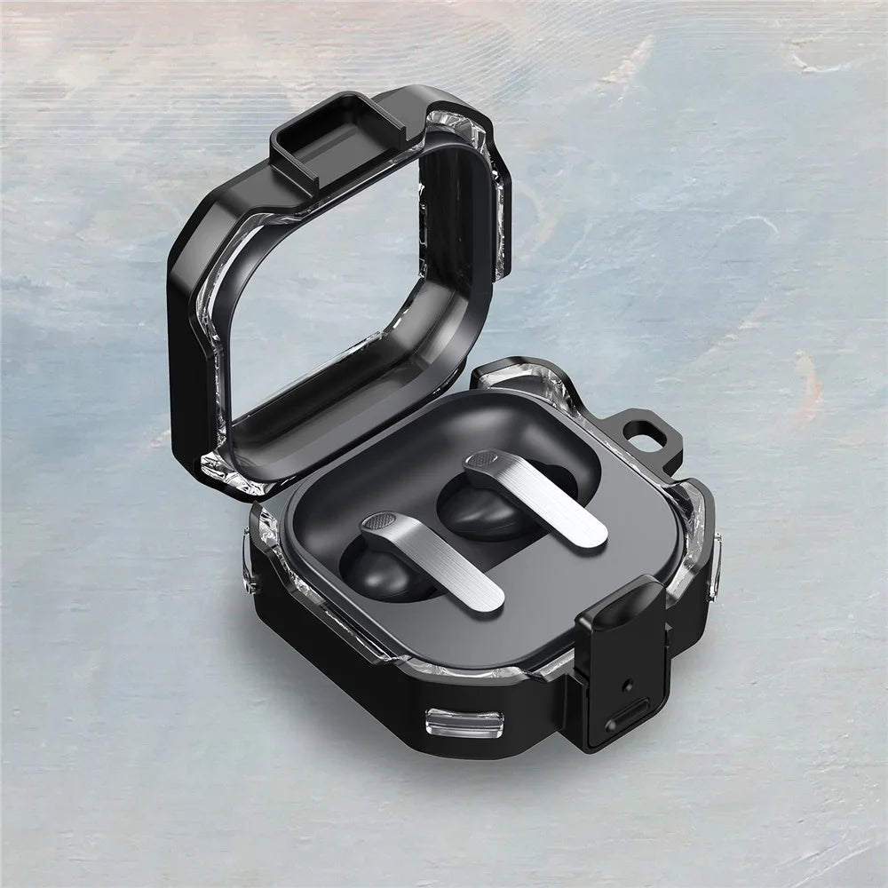 For Samsung Galaxy Buds4 / Buds4 Pro Case Switch Design TPU + PC Earphone Protective Cover with Carabiner - Black - 2