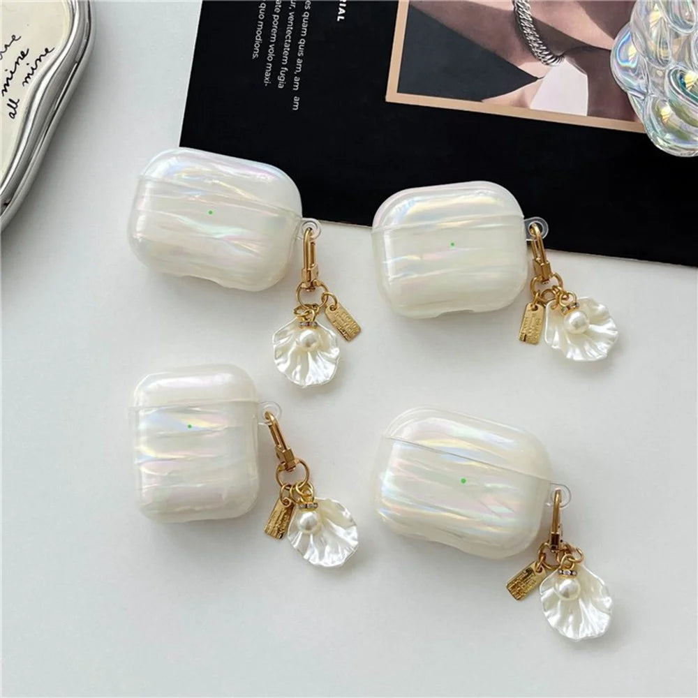 For AirPods Pro 3 IMD Iridescent Shell Texture TPU Case Protective Cover with Shell Pendant - 5