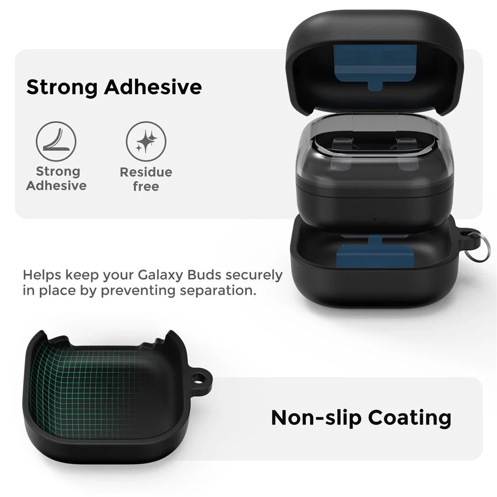 AHASTYLE WG192 For Samsung Galaxy Buds4  /  Buds4 Pro Silicone Case 2-Piece Split Protective Cover with Carabiner - Black - 3