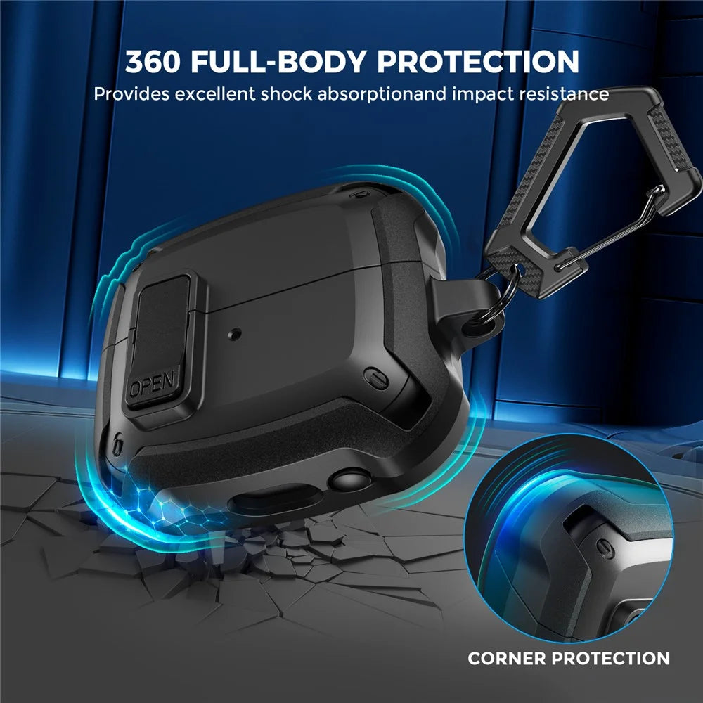 AHASTYLE WG171 TPU Case for Samsung Galaxy Buds3  /  Buds3 Pro / Buds3 FE Secure Lock Protective Cover with Cleaning Pen - Black - 3
