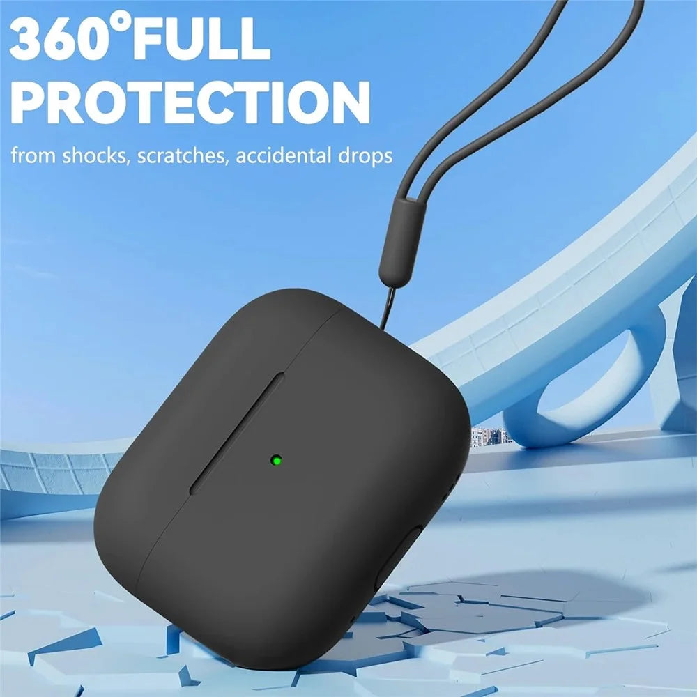 For AirPods Pro 3 Full Protection Silicone Case with Lanyard Drop-proof Protective Cover - Black - 2