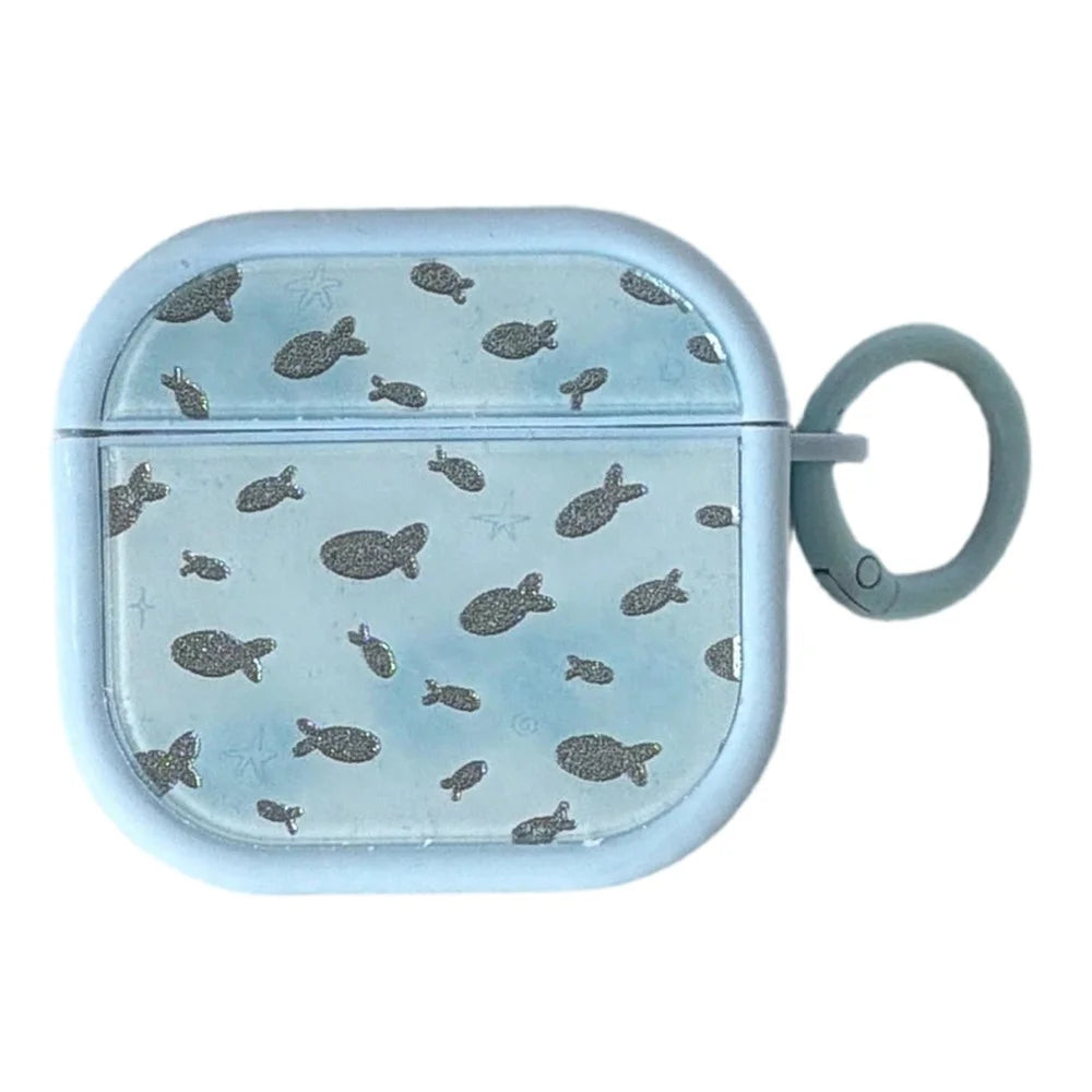 Sparkle Fish Pattern Case for AirPods 3 Soft TPU Protective Cover with Buckle Carabiner Clip - 1