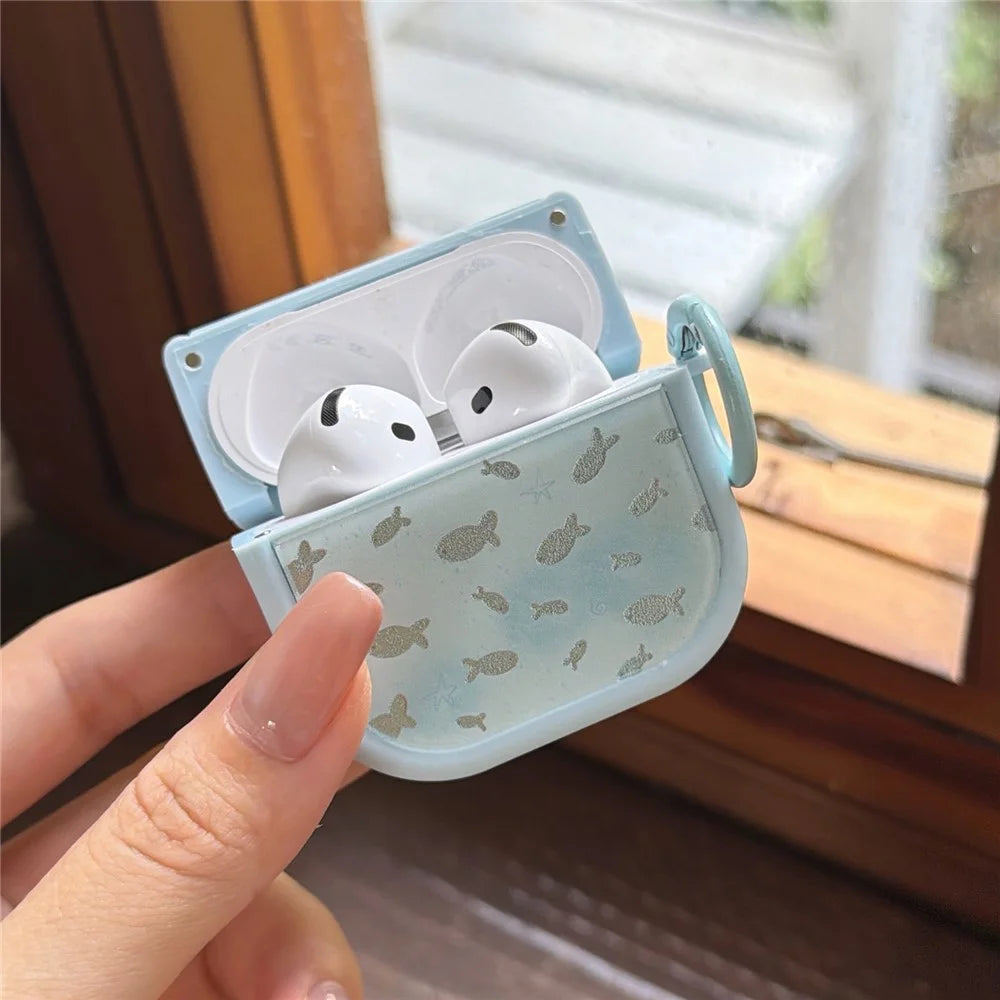 Sparkle Fish Pattern Case for AirPods 3 Soft TPU Protective Cover with Buckle Carabiner Clip - 2