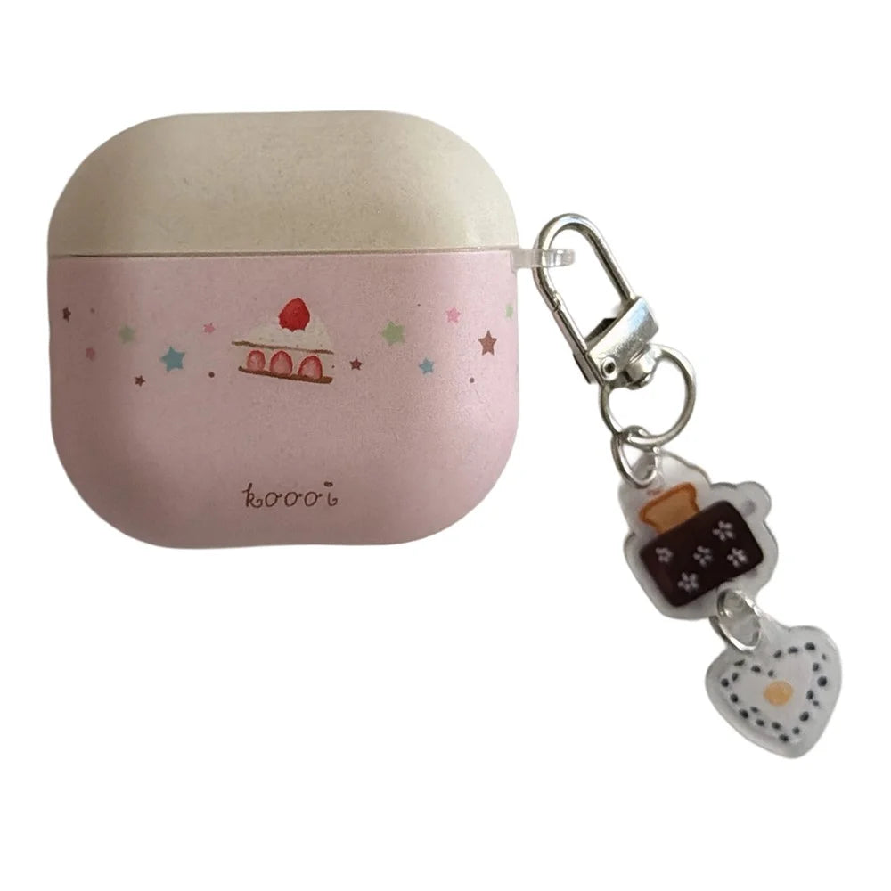 TPU Case for AirPods 3 Cute Cake Design Protective Cover with Keychain Charm & Buckle Clip - 1