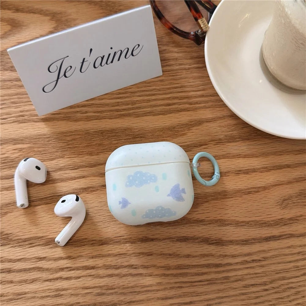 IMD+TPU Case for AirPods 4 Cloud Bird Pattern Earbuds Protective Cover with Carabiner Clip - 2