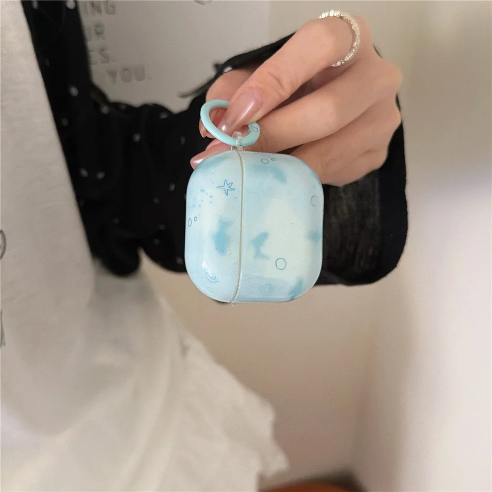 For AirPods 3 IMD+TPU Case Blurred Blue Fish Pattern Protective Cover with Metal Buckle Carabiner - 3