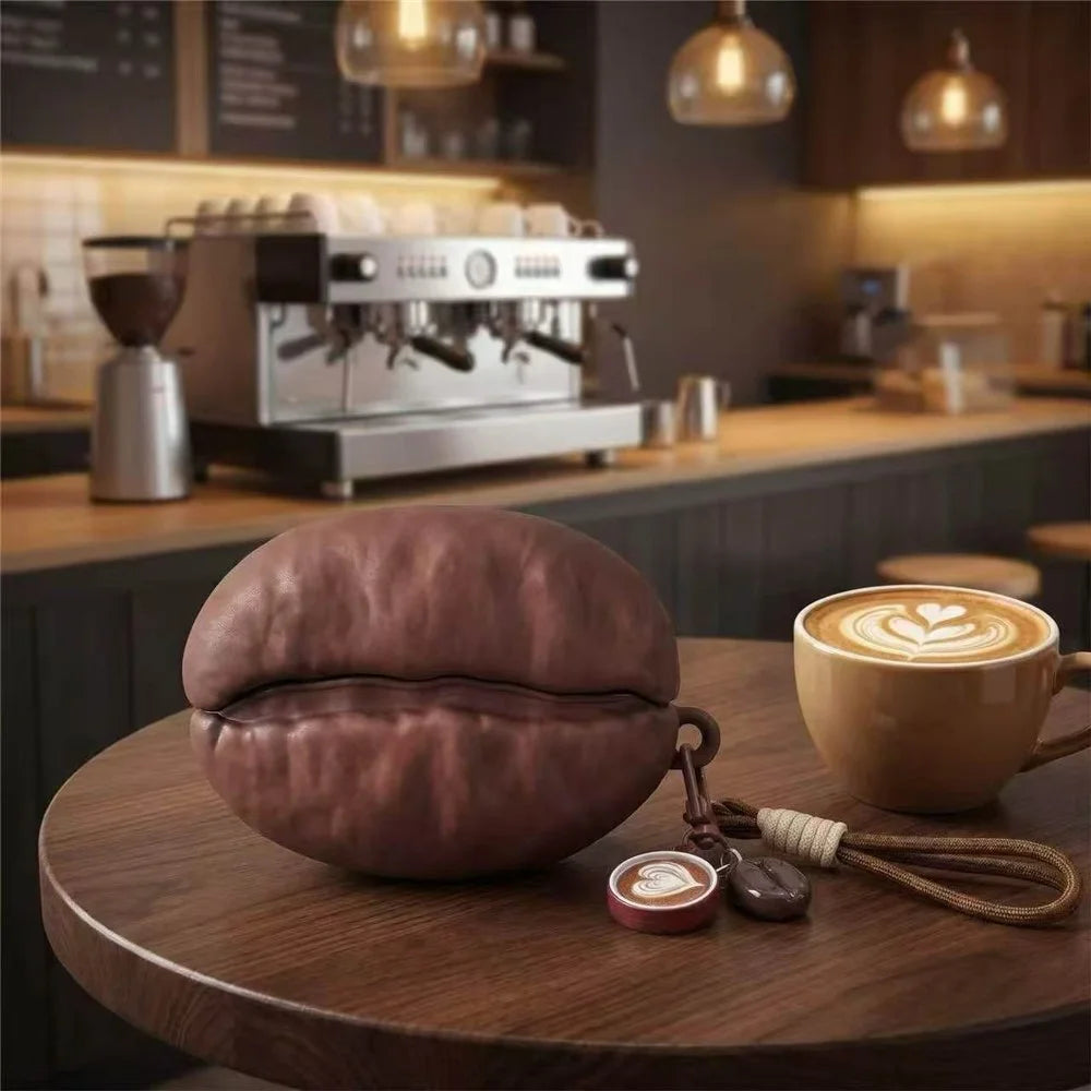 For AirPods Pro 3 Silicone Case Coffee Bean Protective Cover with Pendant Keychain - Coffee - 2