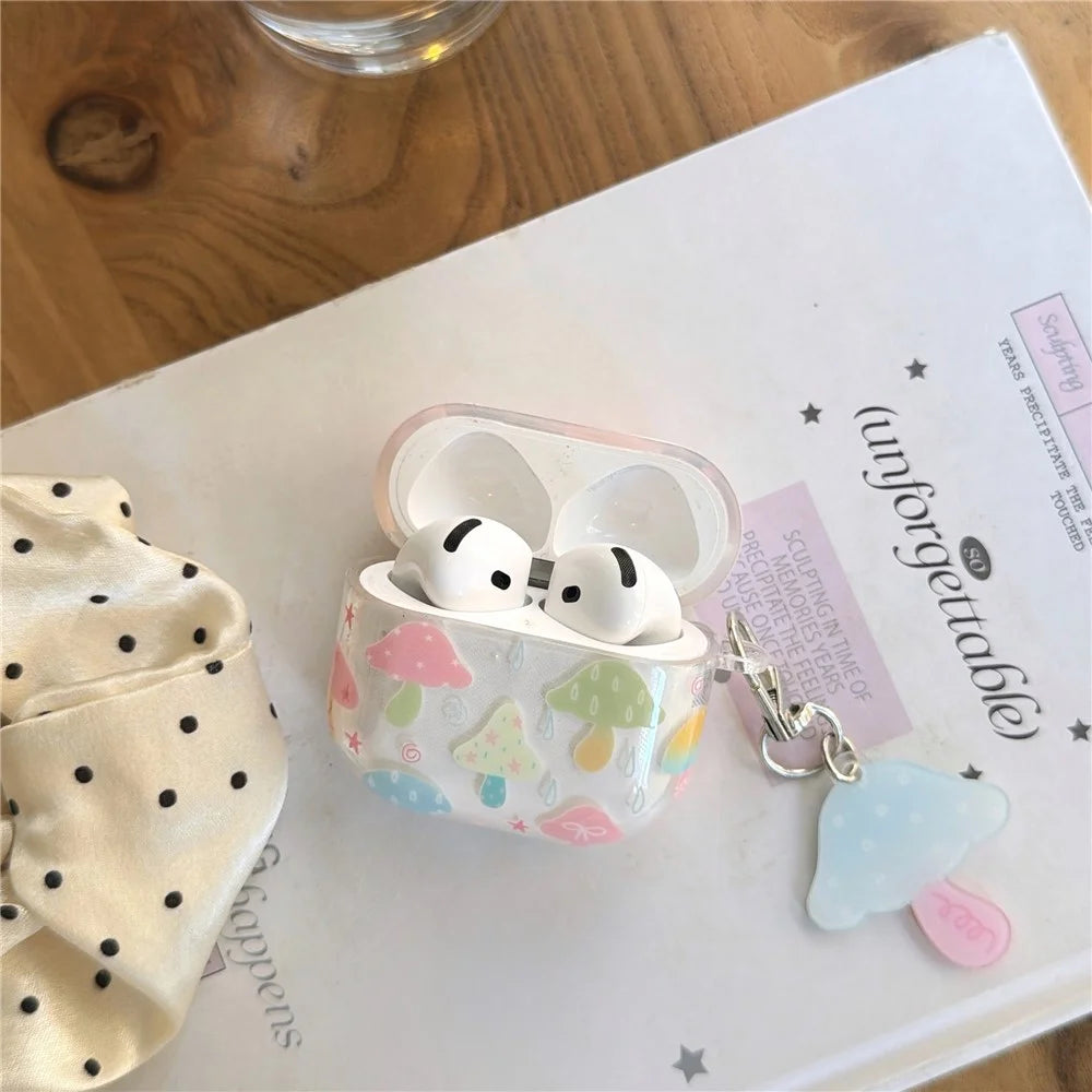 Case for Apple AirPods 3 IMD+TPU Colorful Mushroom Protective Cover with Keychain Charm & Buckle Clip - 2