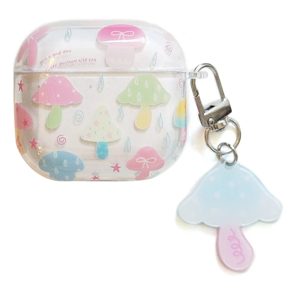 Colorful Cartoon Mushroom Case for Apple AirPods Pro 3 IMD+TPU Protective Cover with Keychain Charm & Buckle Clip - 1