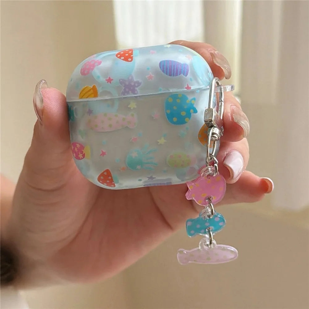 Case for AirPods 3 Frosted Underwater World Protective Cover TPU Soft Durable Shell with Fish-Shaped Charm & Buckle Clip - 2