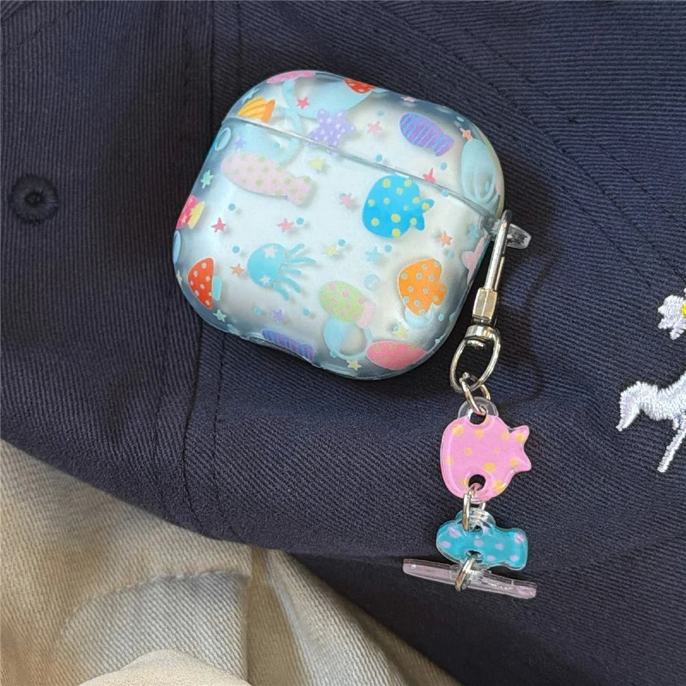 Case for AirPods 3 Frosted Underwater World Protective Cover TPU Soft Durable Shell with Fish-Shaped Charm & Buckle Clip - 6