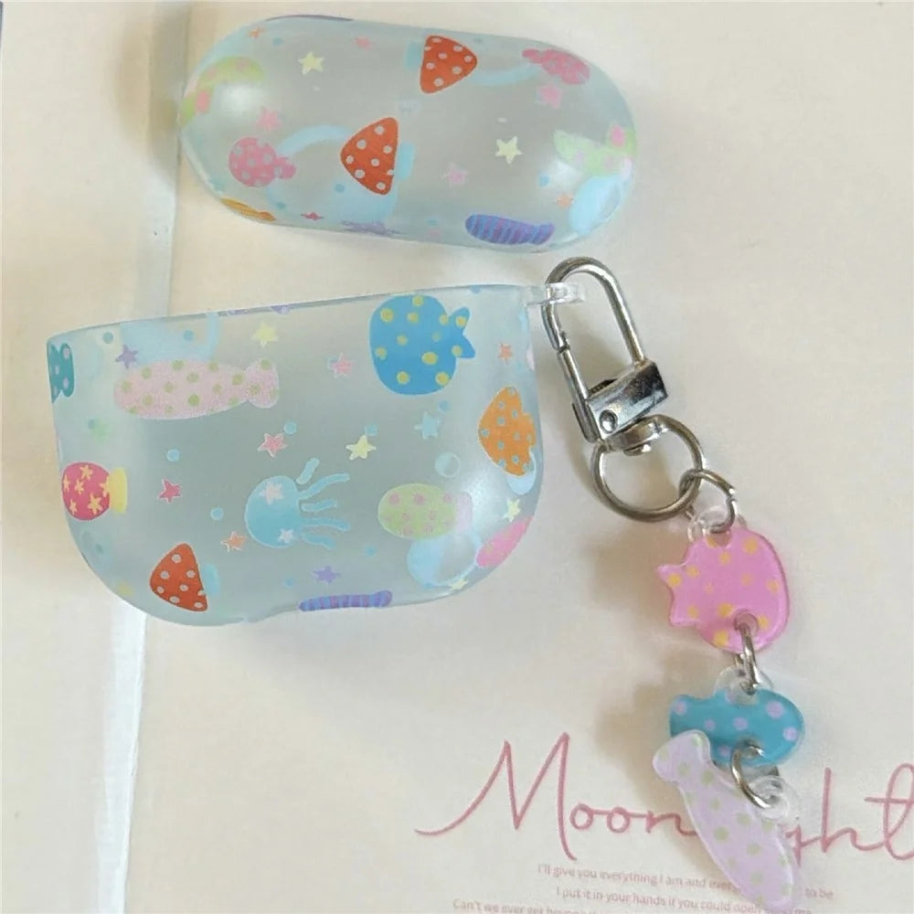 Case for AirPods 3 Frosted Underwater World Protective Cover TPU Soft Durable Shell with Fish-Shaped Charm & Buckle Clip - 7