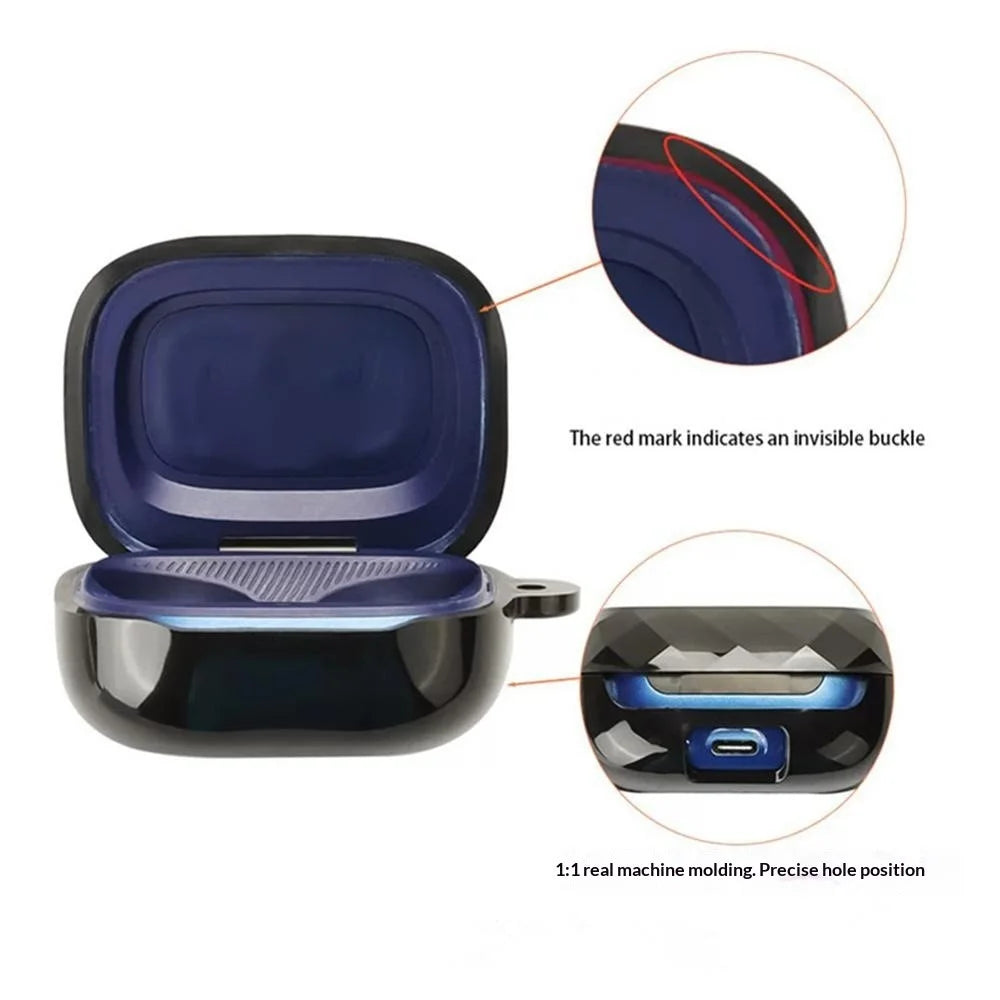 TPU Case for JBL Live Buds 4 / Beam 4 / Flex 4 Diamond Texture Protective Cover with Anti-Lost Buckle - Transparent Black - 2