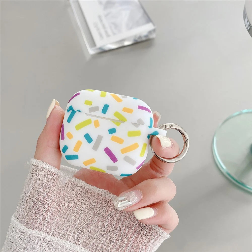 For Apple AirPods 3 Silicone Case Rainbow Stripes Soft Protective Cover with Ring Buckle - 2