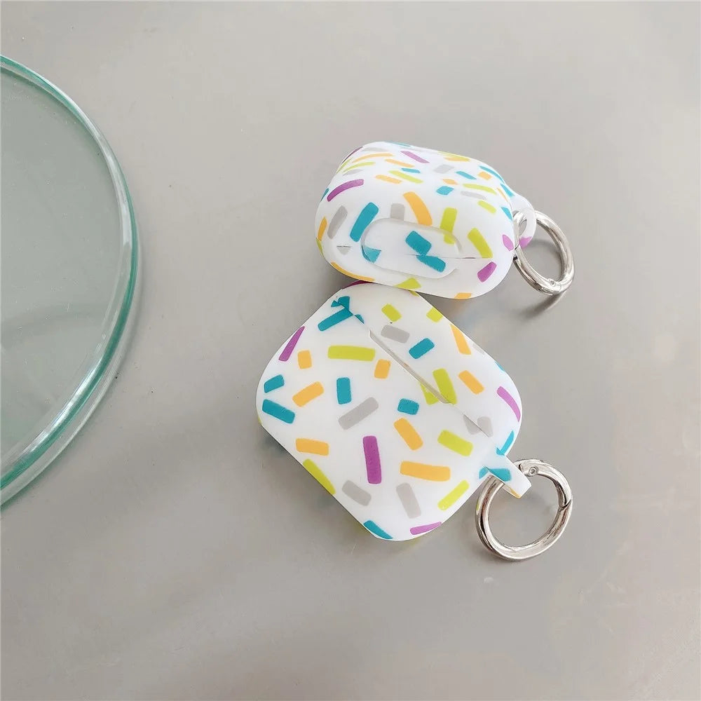 For Apple AirPods 3 Silicone Case Rainbow Stripes Soft Protective Cover with Ring Buckle - 3